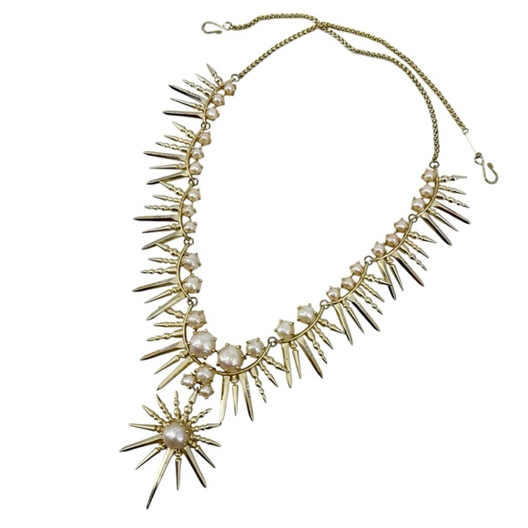 Kendra Scott Valentina Pearl Starburst Gold Statement Necklace Hook Closure - Picture 5 of 9